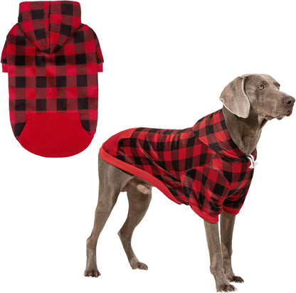 KOOLTAIL Plaid Dog Hoodie Pet Clothes Sweater with Hat and Pocket for Small Medium Large Size Dogs, Soft Winter Warm Dog Cold Weather Coat, Fleece Fall Dog Hooded Sweatshirt for Puppy Cats, Red XL