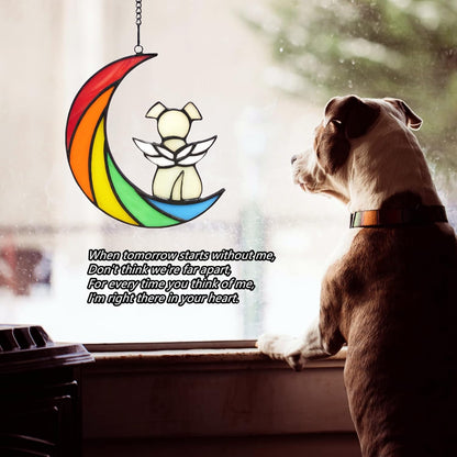 Stained Glass Rainbow Bridge Dog Memorial Gifts for Loss of Dog Sympathy Remembrance Suncatcher, Angel Wings Pet Loss Bereavement Gifts in Memory of Pet Passing Away Window Hanging.