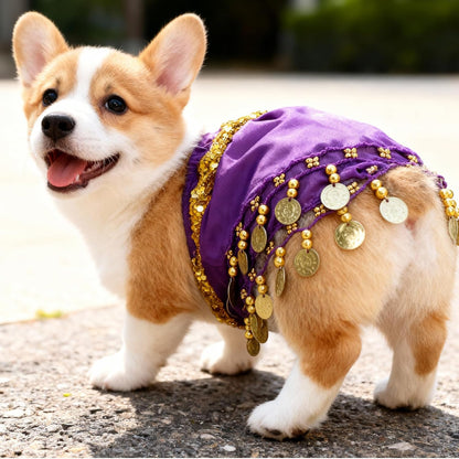 Dogs Belly Dancer Skirt, Waist Chain Hip Curtain Clothes Bling Dance Scarf for Corgis Belly Skirt Dog Dancer Costume with Sequin Puppy Hip Shaking Dance Clothes Decoration Pet Costumes