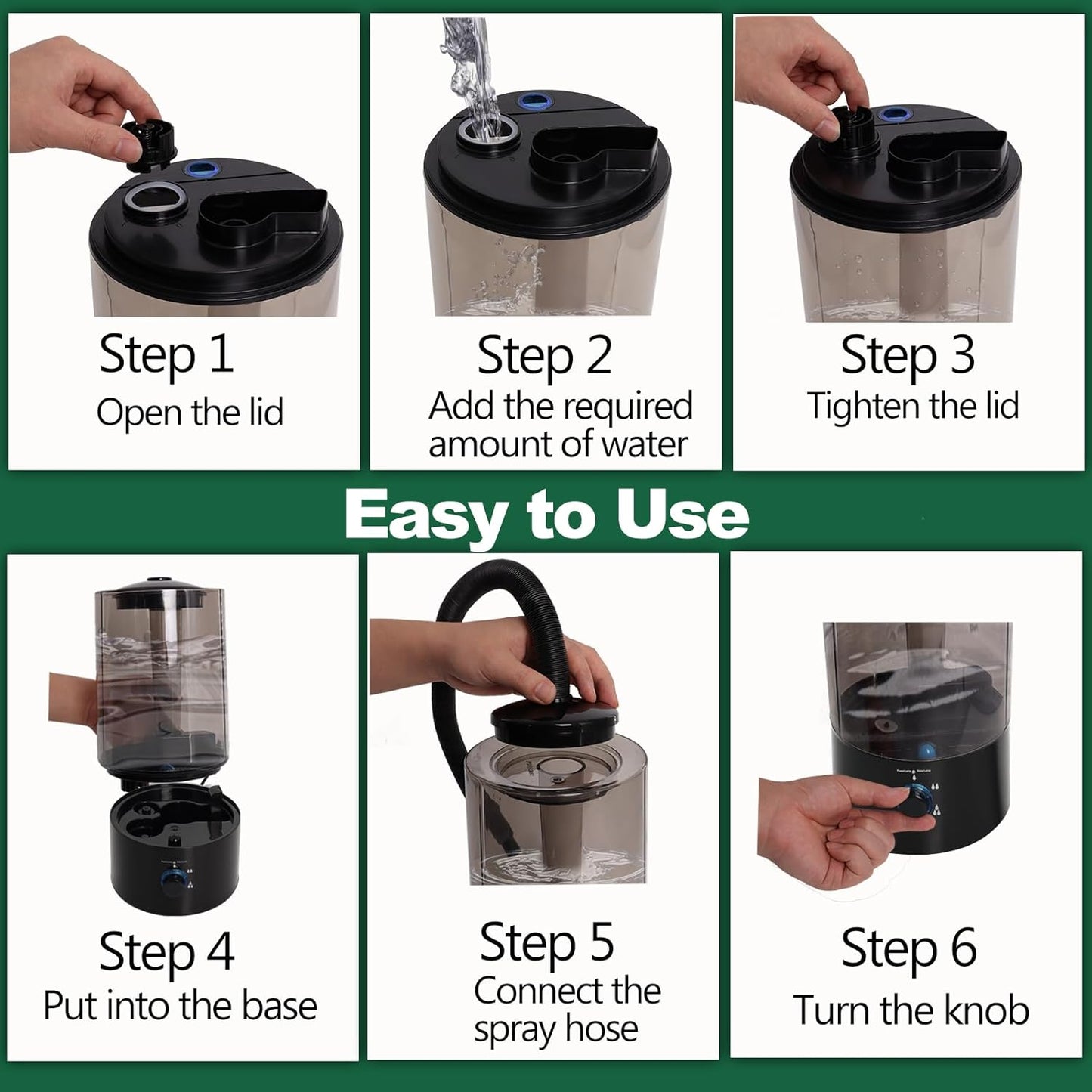 4L Reptile Humidifier Fogger with Extended Hose - Adjustable & Quiet Fogger/Mister for Chameleon, Bearded Dragon, Amphibians - Large Capacity(Black)