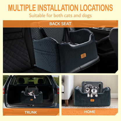 Thick High-Density Sponge Large Dog Car Seat, Comfortable Booster Seats for Large Dogs Under 65lbs,Travel Pet Beds in-Vehicle, Detachable and Washable Car Bed for Pets with 2 Adjustable Seatbelt