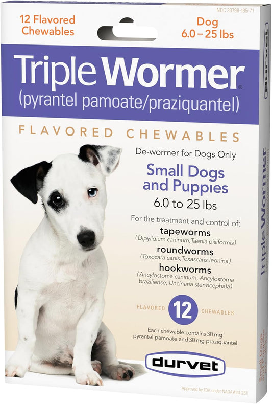 DURVET 12-Pack Triple Wormer Tablets for Puppies and Small Dogs