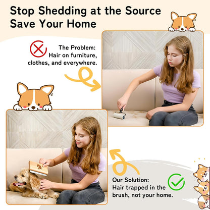 Deshedding Grooming Tool for Horses, Cats & Dogs Ergonomic Design Wooden Groom Brush Professional Grooming Tool Painlessly Remove Thick Short Long Hair Fur & Dirt