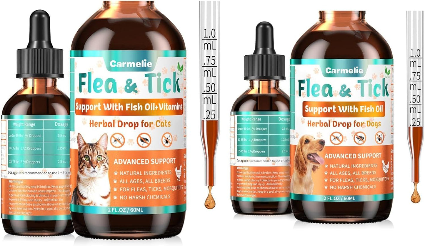Flea and Tick Support Bundle for Dogs and Cats – Oral Flea Drops for Cats + Flea Drops for Dogs – Natural Flea Prevention for All Breeds & Ages