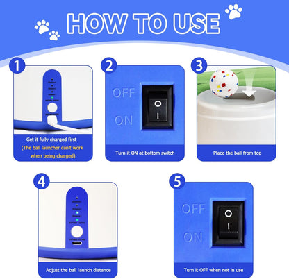 Automatic Ball Launcher for Dogs with 8 Balls - Adjustable Distance up to 50ft,Charger, Whistle & Storage Bag - Interactive Fetch Machine Toy for Indoor Outdoor Play, for Medium Large Breed Dogs.