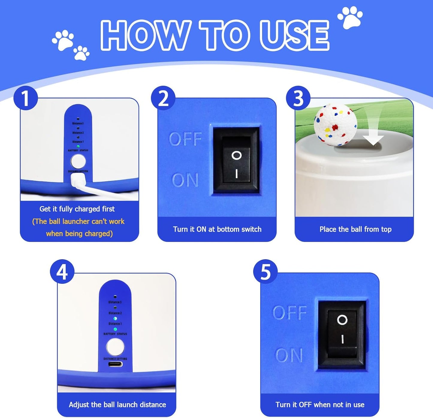 Automatic Ball Launcher for Dogs with 8 Balls - Adjustable Distance up to 50ft,Charger, Whistle & Storage Bag - Interactive Fetch Machine Toy for Indoor Outdoor Play, for Medium Large Breed Dogs.