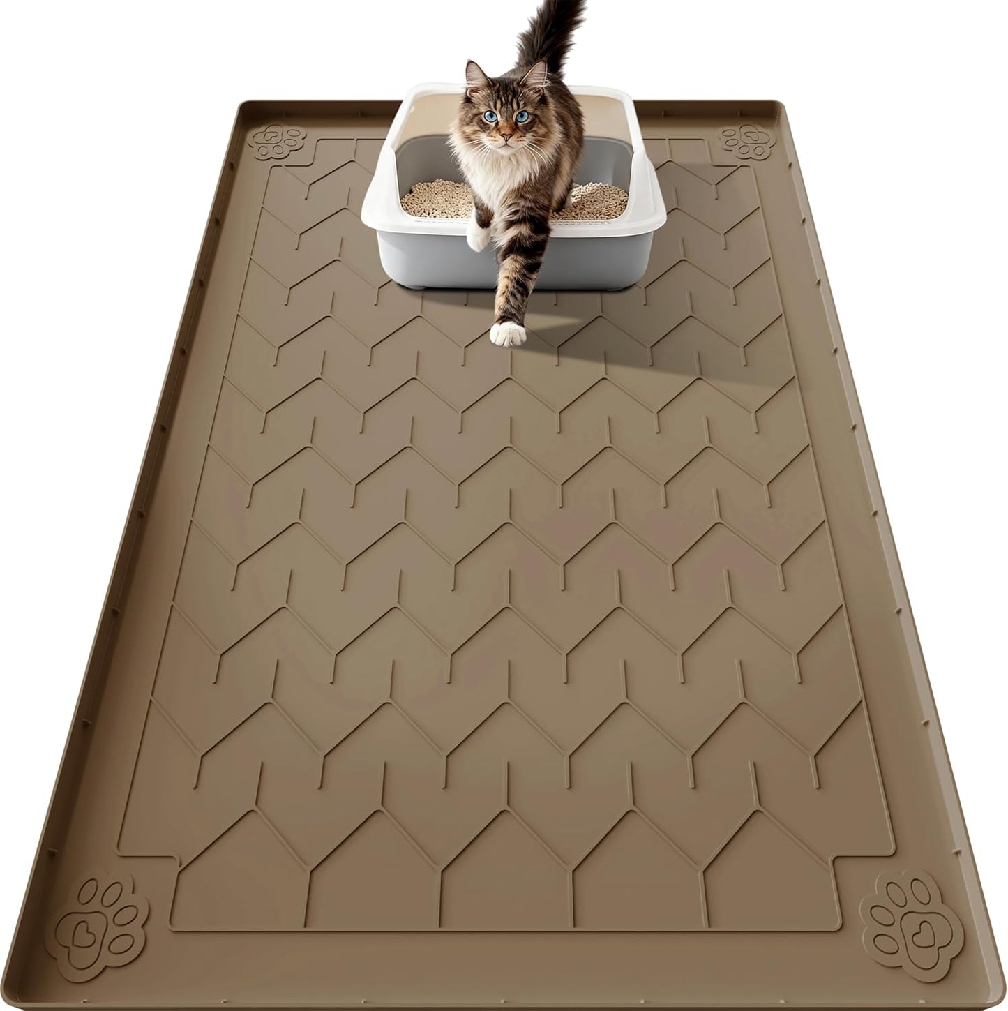 Cat Litter Mat, Extra Large 40"x28" Silicone Mat for Litter Box, Waterproof & Non-Slip Rubber Mat with Lip, Litter Trapping & Scatter Control, Soft on Cat Paws, Urine-Proof Floor Protector