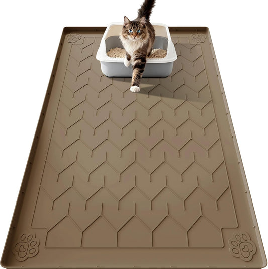 Cat Litter Mat, Extra Large 40"x28" Silicone Mat for Litter Box, Waterproof & Non-Slip Rubber Mat with Lip, Litter Trapping & Scatter Control, Soft on Cat Paws, Urine-Proof Floor Protector