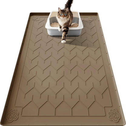 Cat Litter Mat, Extra Large 40"x28" Silicone Mat for Litter Box, Waterproof & Non-Slip Rubber Mat with Lip, Litter Trapping & Scatter Control, Soft on Cat Paws, Urine-Proof Floor Protector