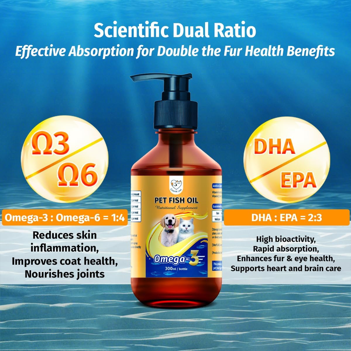 Fish Oil for Dogs, Wild Alaskan Salmon Oil for Dogs & Cats, Fish Oil, Omega 3 EPA DHA, Less Shedding, Promotes Heart, Itching, Healthy Skin and Coat, Joint & Immune Health, 10.15 oz Liquid