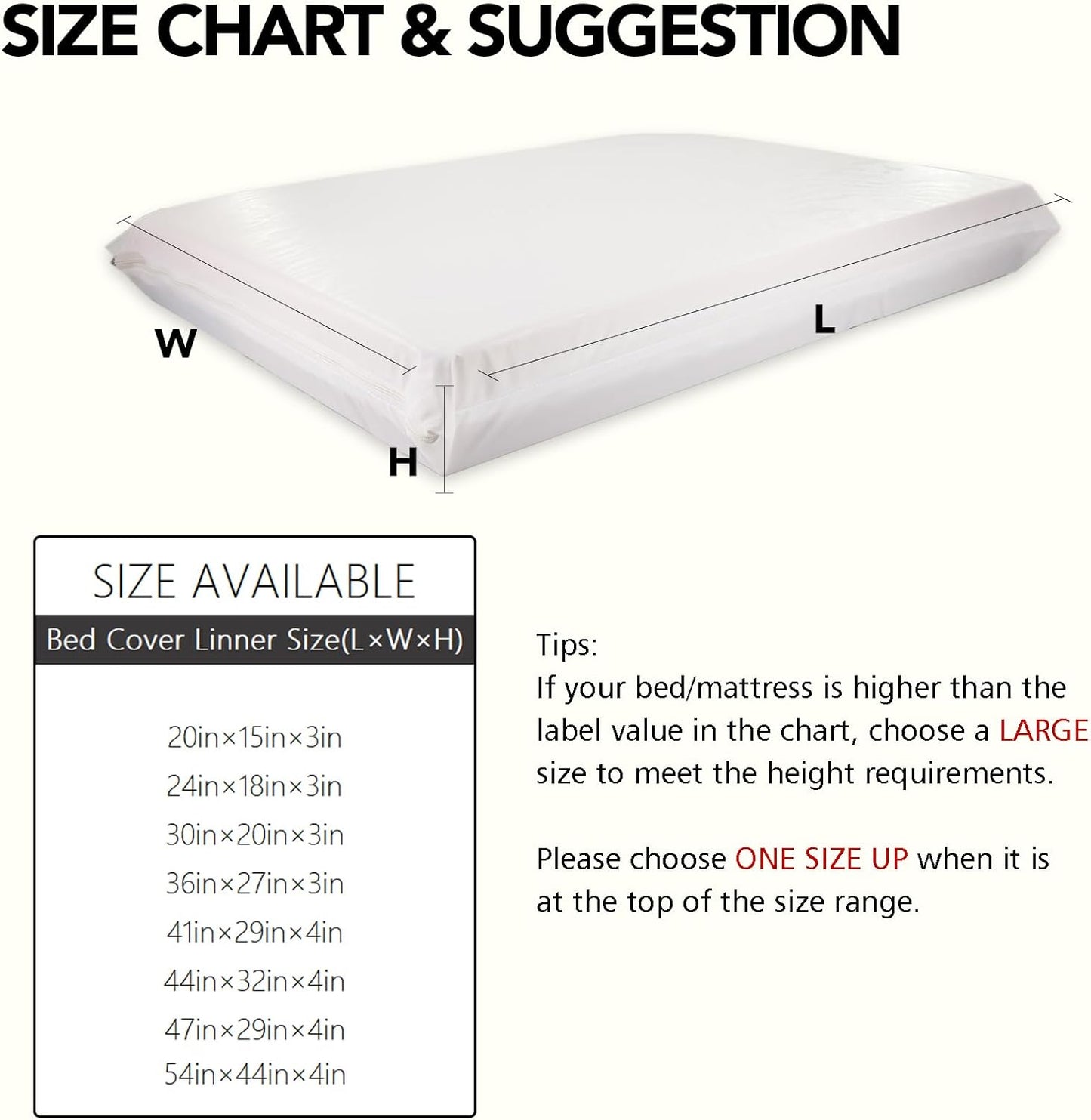 Waterproof Dog Bed Liner, Washable Replacement Cover Reusable Pet Pee Water Resistant Proof with Zipper, Liner Only 41x29 inch