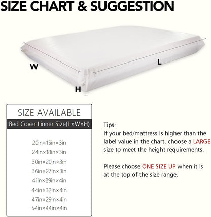 Waterproof Dog Bed Liner, Washable Replacement Cover Reusable Pet Pee Water Resistant Proof with Zipper, Liner Only 41x29 inch