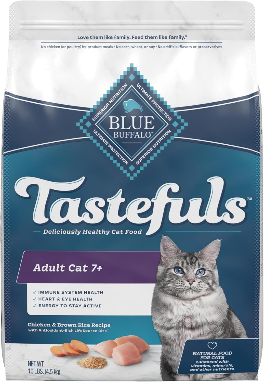 Blue Buffalo Tastefuls Adult 7+ Natural Dry Cat Food, Chicken & Brown Rice 10lb Bag