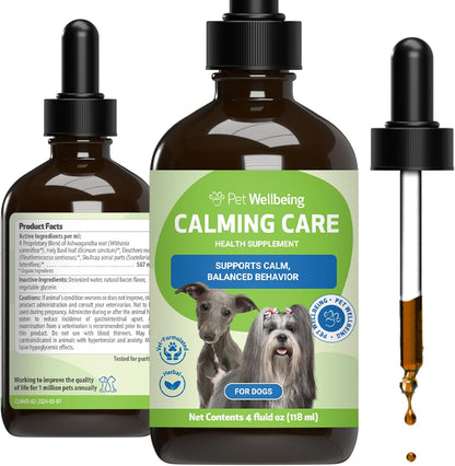 Pet Wellbeing Calming Care for Dogs - Veterinarian-Formulated - Calm Support, Relaxed Nervous System, Emotional Balance, Adaptogens - Herbal Supplement 4 oz (118 ml)