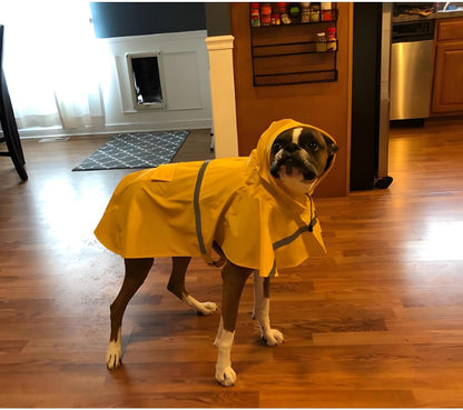 NACOCO Large Dog Raincoat Adjustable Pet Water Proof Clothes Lightweight Rain Jacket Poncho Hoodies with Strip Reflective (XL, Yellow)