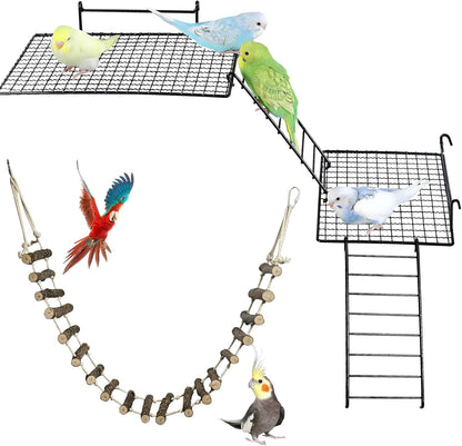 BNOSDM Wooden Long Bird Ladders and 4 PCS Black Bird Perches Platform for Birds