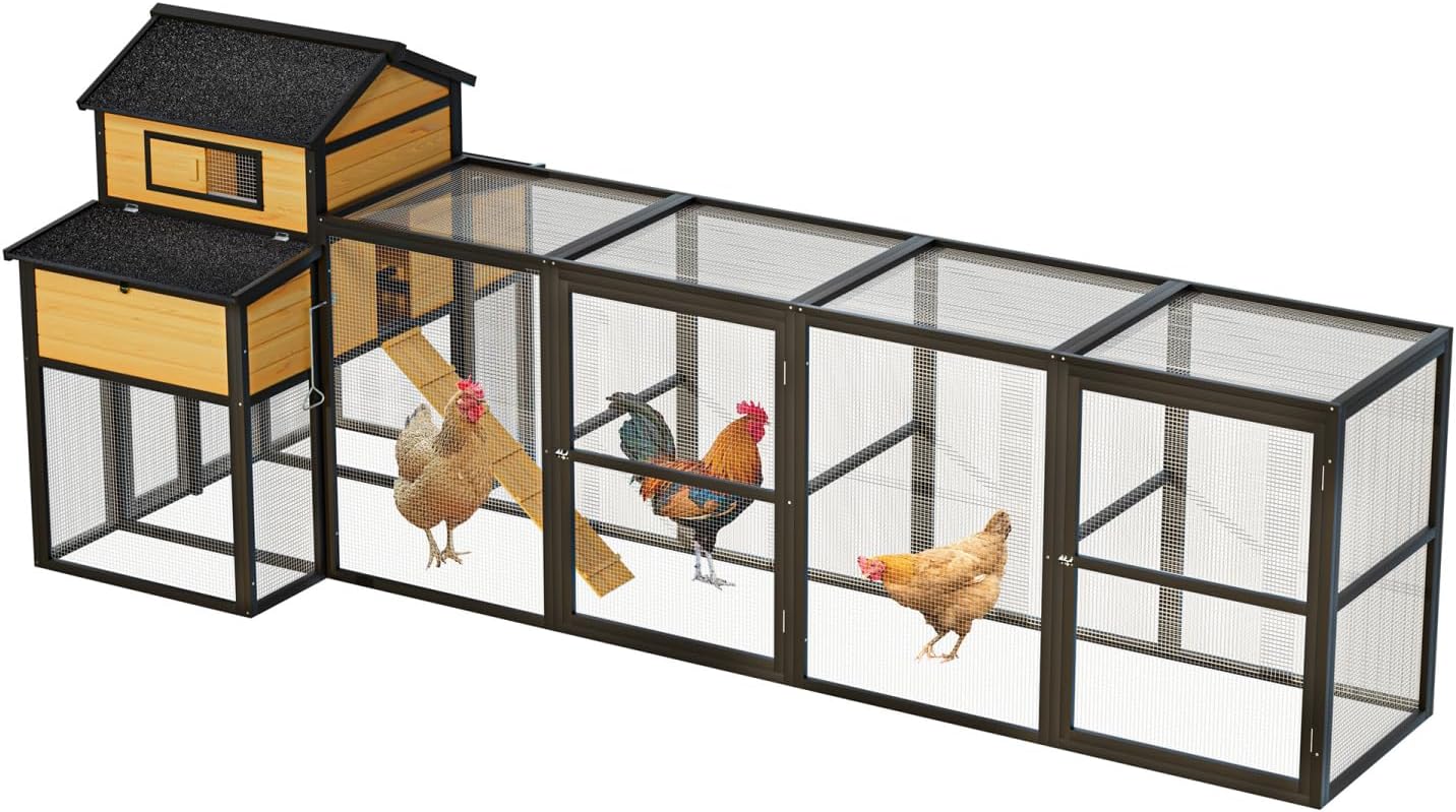 150" Black Large Wooden Chicken Coop Outdoor Hen House with Run and Nesting Boxes Wood Black Extra Large Space Outdoor Ready