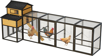 150" Black Large Wooden Chicken Coop Outdoor Hen House with Run and Nesting Boxes Wood Black Extra Large Space Outdoor Ready