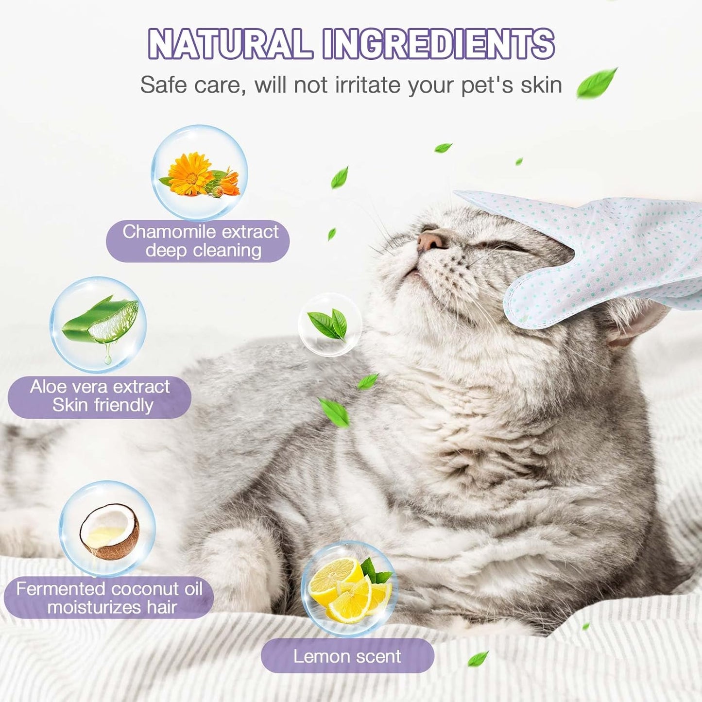 30 PCS Dog Wipes Extra Thick Pet Cleaning and Deodorizing Bath Wipes for Dogs & Cats Rinse Free Grooming Gloves with Bump Embossing for Paws, Butt, Face and Fur