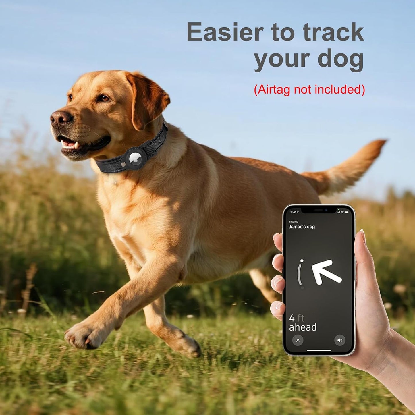 2025 Upgraded AirTag Dog Collar, Leather Dog Collar with AirTag Holder, Adjustable, Breathable, Soft Padded Apple Air Tag Dog Collars for Small Medium Large Dogs, (Black, M)