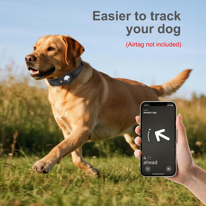 2025 Upgraded AirTag Dog Collar, Leather Dog Collar with AirTag Holder, Adjustable, Breathable, Soft Padded Apple Air Tag Dog Collars for Small Medium Large Dogs, (Black, M)