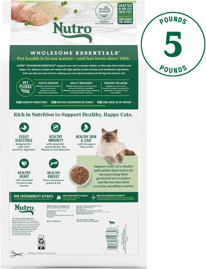 Nutro Wholesome Essentials Dry Cat Food, Enhanced Care Sensitive, Chicken, Rice & Peas, 5 lb. Bag