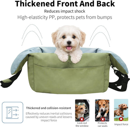 Dog Car Seat for Small Dogs: Doggy Seats Bed for Car Waterproof with Safety Leash - Pet Carseat Doggie Carriers with Storage Pockets, Hair Proof, Light Green