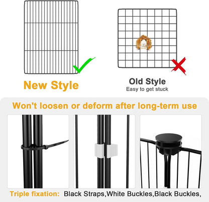 Tresbro Guinea Pig Cage with Top Cover & 12 Panels, Triple Fixing Measures Small Animal Playpen with Waterproof PVC Liner & One-Motion Hooks, 48 x 24 x 16 C&C Grids Cage for Bunny, Hedgehog, Hamster