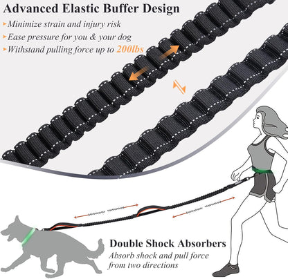 VIVAGLORY Hands Free Dog Leash + Dog Coat, Running Waist Leash with Belt for Running Walking, Warm Fleece Lined Reflective