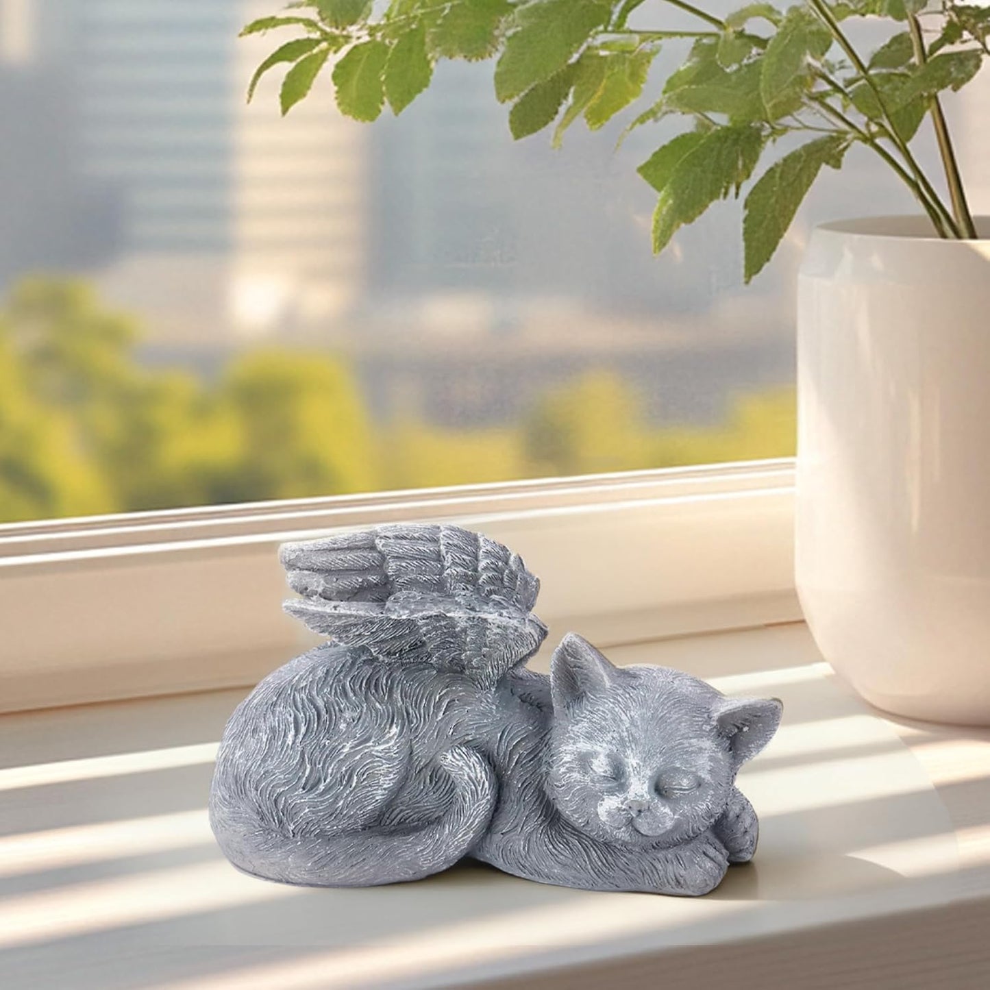 Small Angel Cat Memorial Stones Statue 4.7x1.5x2.4in, Peaceful Sleeping Cat Angel Statue for Garden, Pet Grave Markers, Loss of Pet Sympathy Gift (Gray)