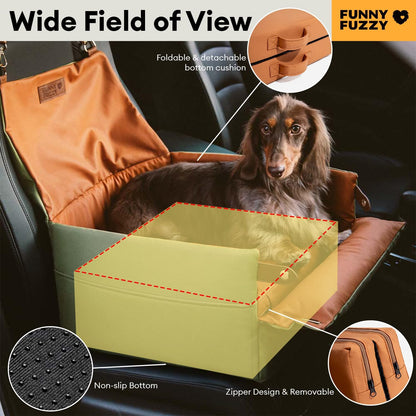 FUNNYFUZZY Dog Car Seat for Small Dogs, Waterproof Dog Booster Car Seats, Faux Leather Pet Vehicle Seat Travel Bed with Thick Cushion, Carseat for Dogs, Orange Green