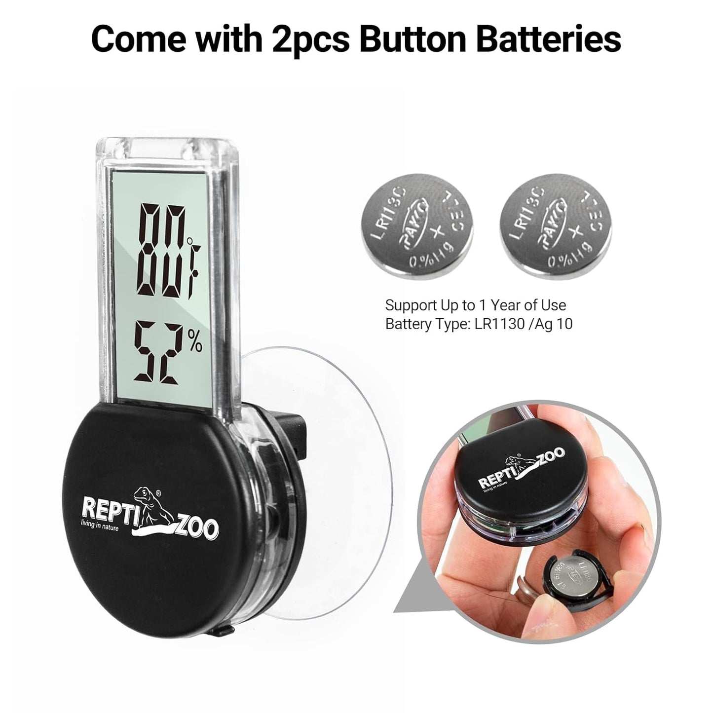 REPTI ZOO Magnetic Reptile Thermometer and Humidity Gauge, Digital LCD Temperature Humidity Monitor, Tank Terrarium Temp and Humidity Meter Accessories for Bearded Dragon, Snake, Hermit Crabs, Gecko