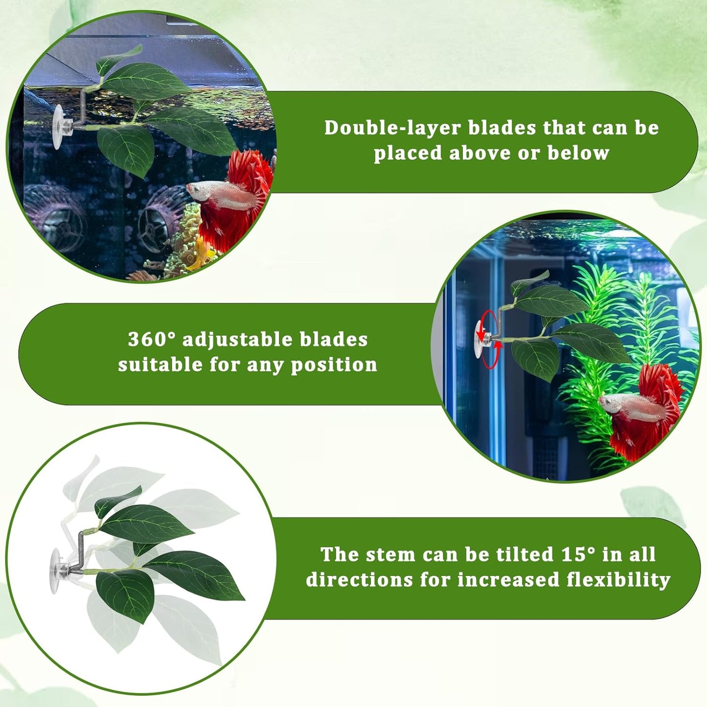 Betta Fish Hammock, 3 Pcs Betta Fish Leaf Pad Aquarium Plants Decor Simulating The Natural Habitat for Fish Tank Accessories Betta Sleeping Resting Playing Hiding Breeding with Plastic Suction Cup