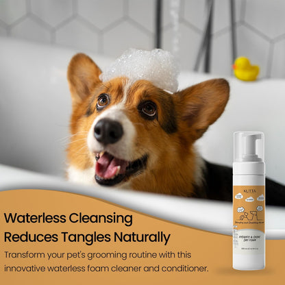 Kutta Hydrate & Shine Dry Foam - Natural Silk Protein Waterless Bath Foam for Dogs and Cats, Gentle Daily Coat Care with Lavender Oil, Detangling Formula 200ml/6.7 oz