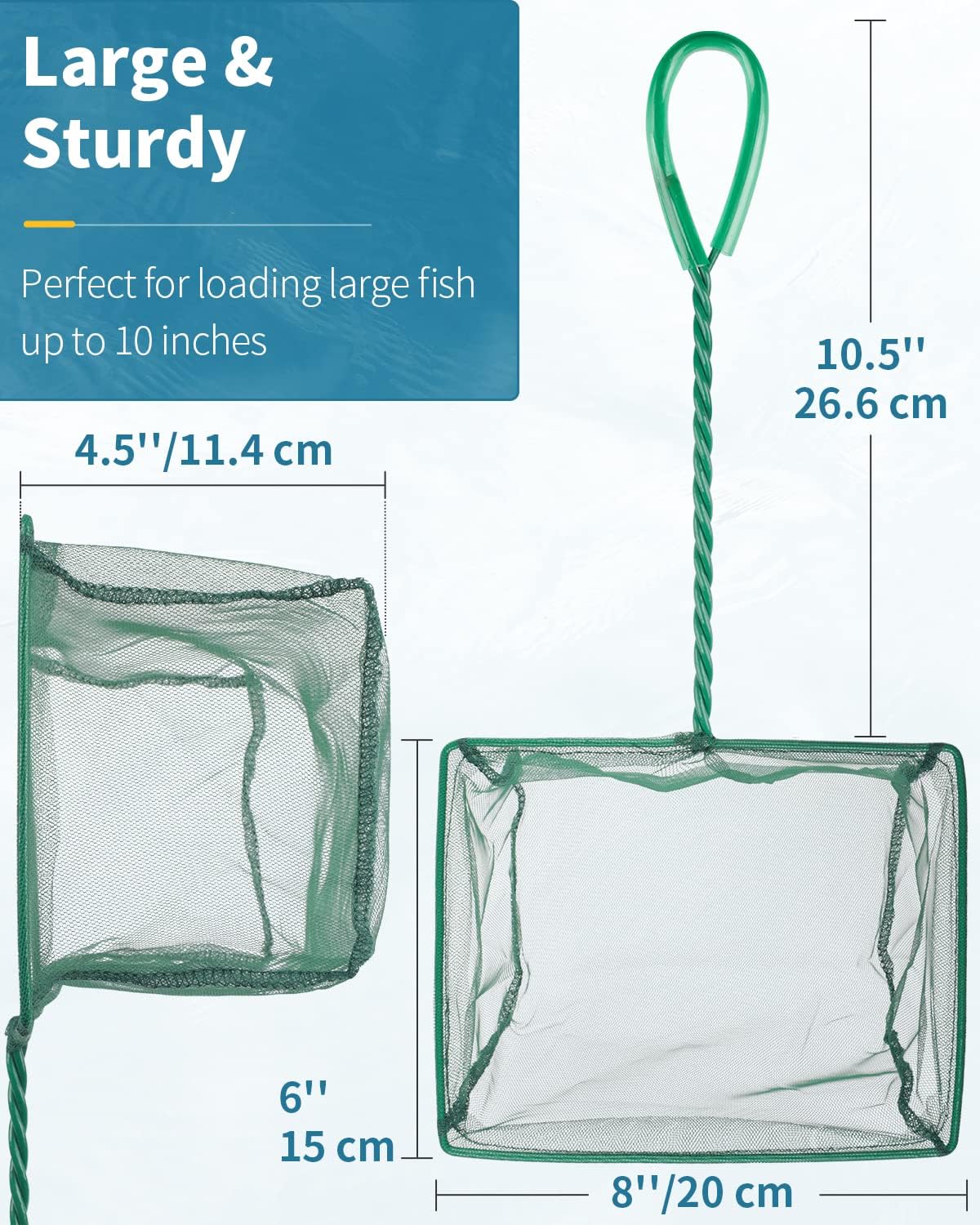 Pawfly Aquarium Fish Net with Braided Metal Handle Square Net with Soft Fine Mesh Sludge Food Residue Wastes Skimming Cleaning Net for Fish Tanks Small Koi Ponds and Pools