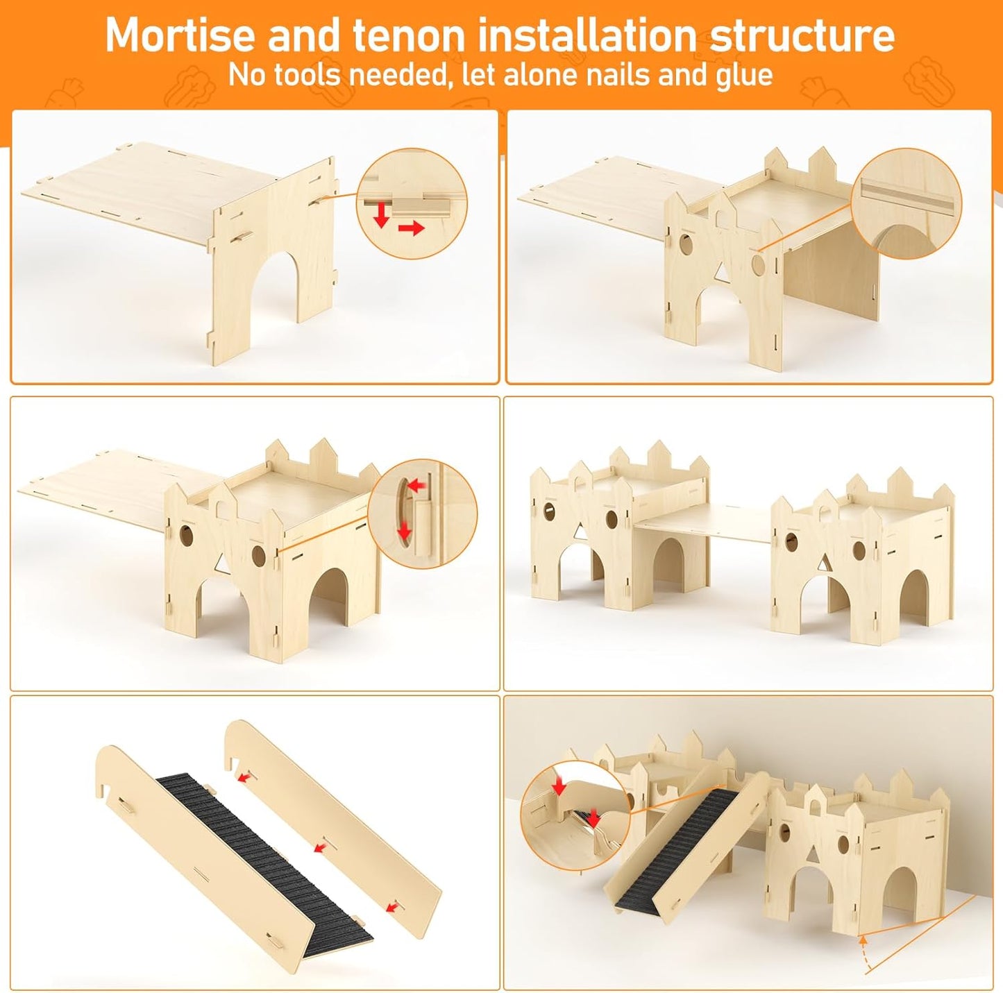 Guinea Pig Hideout House, Deluxe Wooden Hamster Hideout with Climbing Ladder & Rest Zone, Bunny Castle Tower Toy for Guinea Pig Chinchilla Gerbil Hedgehog Small Animal House Habitat Hut