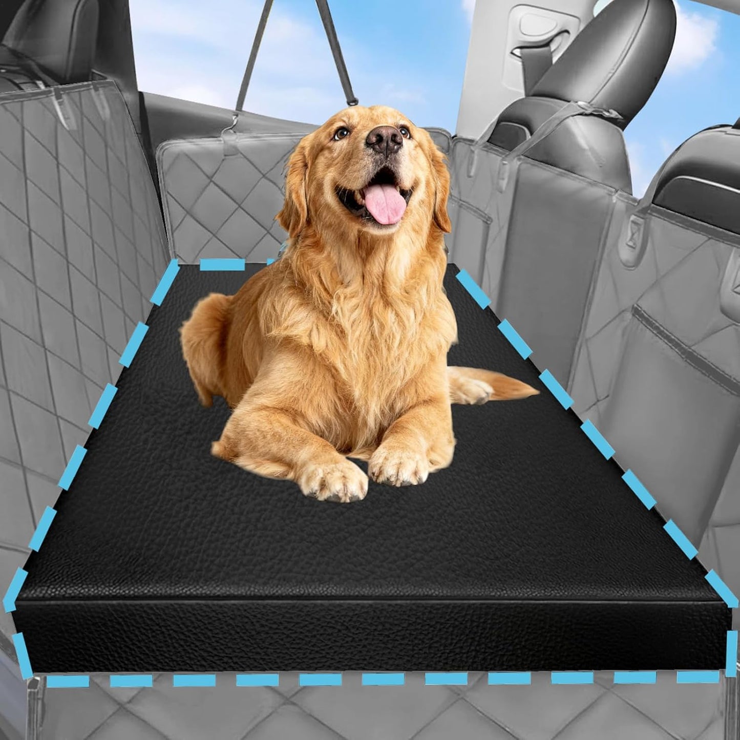 Backseat Dog Bed, Dog Bed for Car Back Seat, 4in Thick PU Leather Pet Bed for Backseat Extender – Waterproof, Scratch-Proof, Non-Slip, Removable & Washable for SUVs, Sedans & Trucks (51"x23.5", Black)