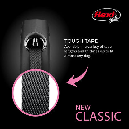 FLEXI New Classic Tape Retractable Dog Leash for Large Dogs Upto 110 lbs. – 26 ft., Black | Tangle Free Pet Walking Leash with One-Handed Brake, Pause, Lock|German Quality Product