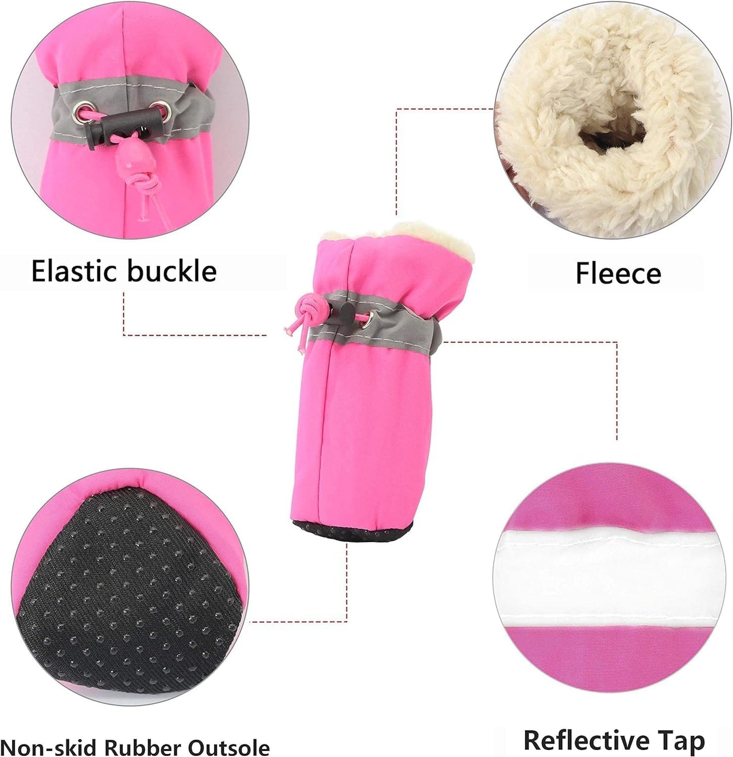 YAODHAOD Dog Shoes for Winter, Dog Boots & Paw Protectors, Fleece Warm Snow Booties for Puppy with Reflective Strip Anti-Slip Rubber Sole for Small Medium Size Dogs,Size 5: 1.9"x1.5" (L*W),Pink