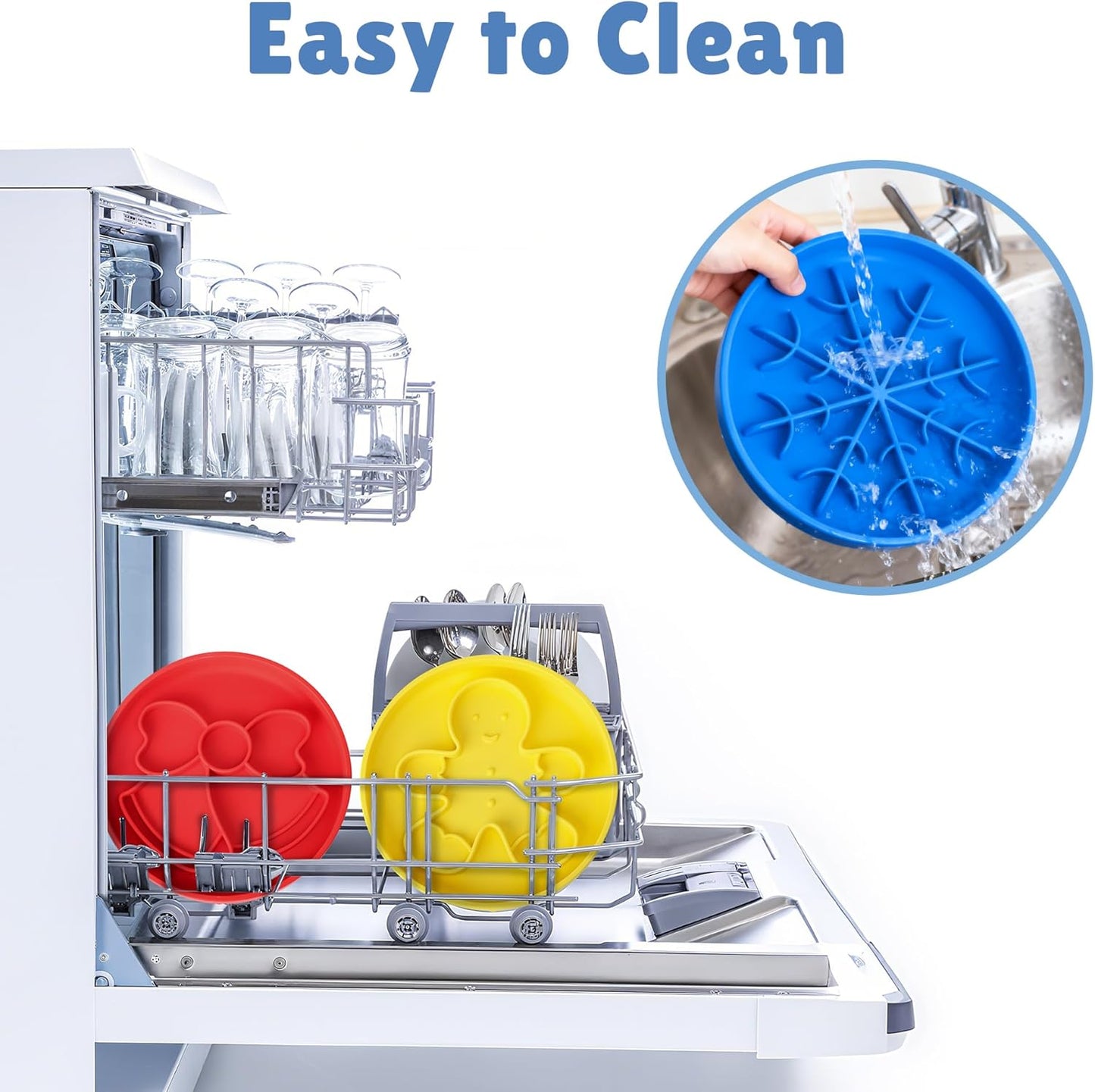 2 in 1 Slow Feeder Dog Bowls with Suction Cups,Silicone Lick Mat for Dogs,DIY Wet or Dry Food,Slow Feeder & Non-Slip Design & Dishwasher Safe,Treat Mat Puzzle for Dogs Cat,UU Bowl,Navy,Flower Lick Pad