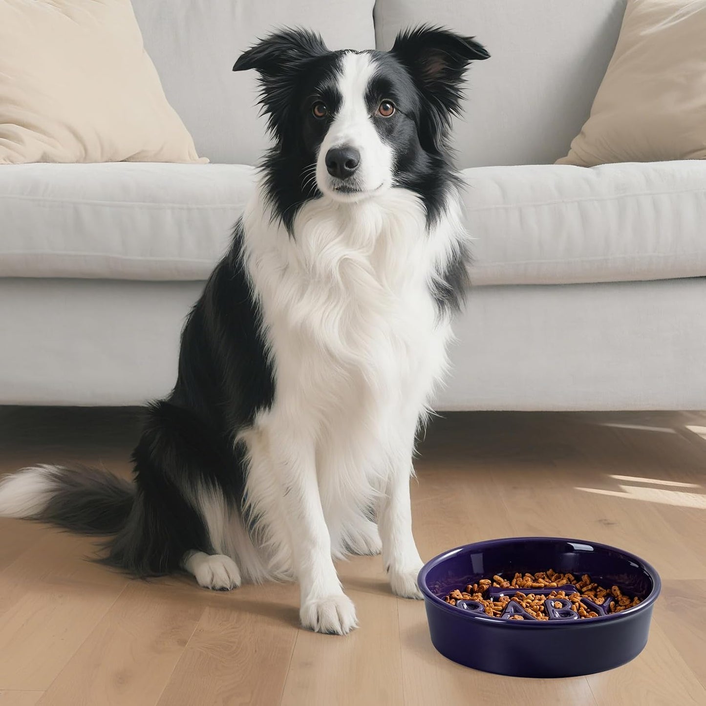 Ceramic Slow Feeder Dog Bowl, 4-Cup Anti-Slip Puzzle Feeder for Medium/Large Dogs, Indoor/Outdoor Pet Bowl for Fast Eaters - Pink