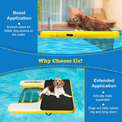 Dog Pool Ramp,Lengthen,59 × 35.4 Inches Non Slip,Non Puncture Dog On Water Ramp with Ladder for Boats, Pool，Docks,Max Load 265 Lbs for Large DogsClimb Out of The Water