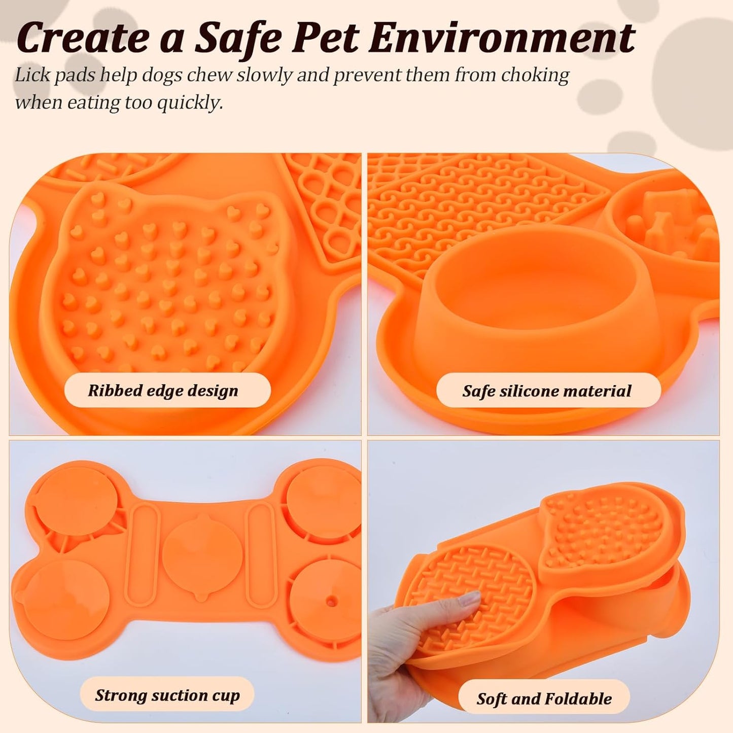 Silicone Slow Feeder Bowl, Lick Mat with Suction Cups for Dog Cat, Snuffle Feeding Mat for Bored Puppy Anxiety Relief, Licking Mat for Dry and Wet Food, Orange