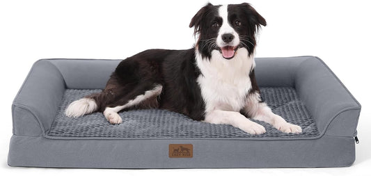 Orthopedic Dog Bed for Large Dog, XL Pet Sofa for Extra Large Dog, Big Supportive Foam Bolster U Shaped Couch with Waterproof Lining Cover, Anti-Slip, Comfort, Washable, 42x30x7.5 inch, Grey