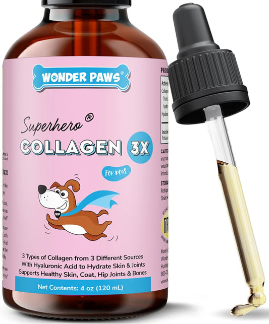 WONDER PAWS Premium Collagen for Dogs – Liquid Support for Skin, Coat, HIPS & Joints – with Hyaluronic Acid & Types I, II & III Collagen – Daily Wellness Formula, Made in USA