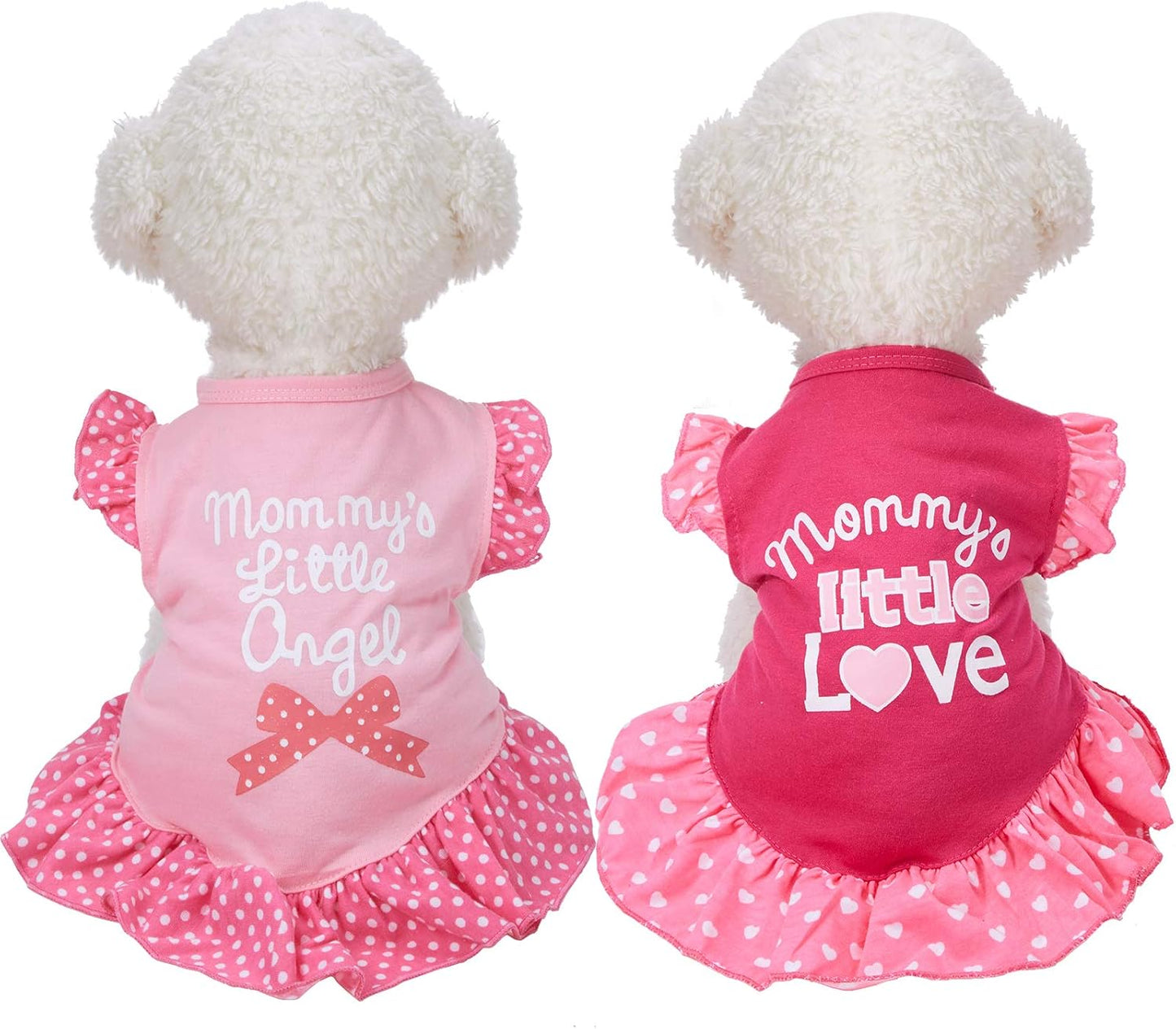 2 Pieces Dog Dresses for Dogs Cute Girl Female pet Dress Mommy Puppy Shirt Skirt Dresses Pet Summer Clothes Apparel for Cats(Love and Angel,Medium)