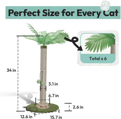 Coconut Tree Cat Scratching Post with Rotating Base, Green, 16 * 13 * 32 in