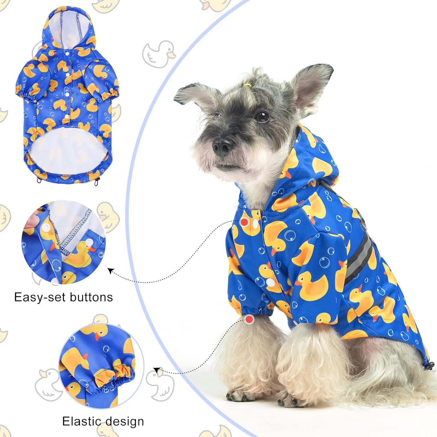 BEAUTYZOO Dog Raincoat Hooded with Harness Built-in, Waterproof Jacket Poncho for Small, Medium, Large Dogs, Girls and Boys, Yellow Duck, Winter Rainy Snowy Days