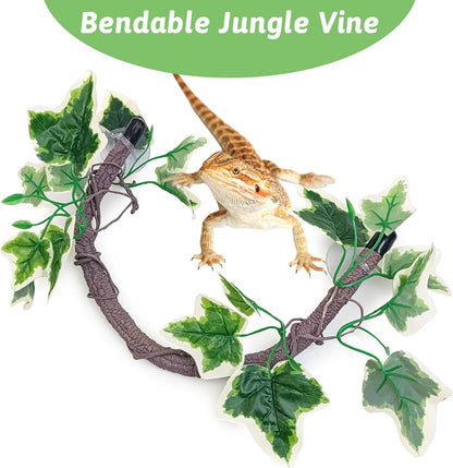 VCEPJH Snake Climbing Branch, 2Pcs Reptile Wood Natural Cork Log and Reptile Climbing Branch Decor 2 Pcs Bendable Jungle Vine with Suction Cup for Gecko Bearded Dragons, Snake,Frogs, Chameleons