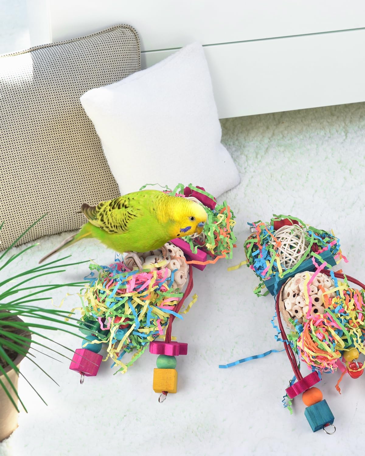 Bissap 2PCS Bird Parrot Foraging Shredder Hanging Toys Sola Balls Sepak Takraw with Pacifier for Small Parrots Parakeets Conures Cockatiels Love Birds Cage Toy